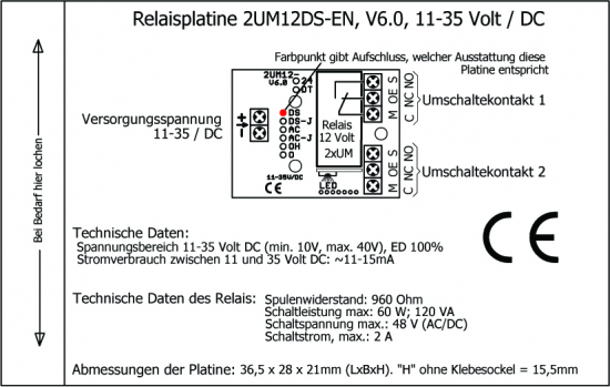 Miniatur-Relaisplatine ohne Schaltverstärker 2UM12DS-EN (V6.0)